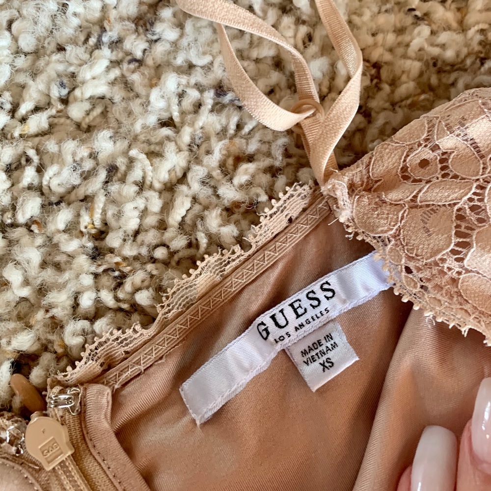 GUESS OFF SHOULDER STRAPPY LACE DRESS - Picture 3 of 6